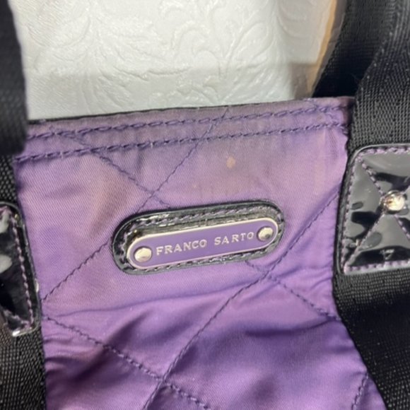 Franco Sarto Purple Quilted Black Patent Leather Zip Tote Bag Handbag 9x4x8" - Picture 11 of 13